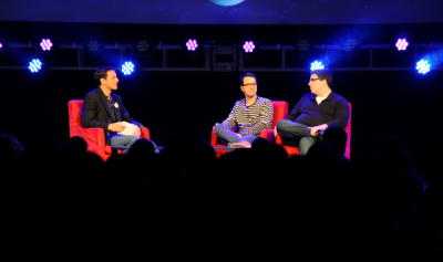 D23 Expo - Once Upon a Time in Wonderland panel Moderator Jeffrey Epstein with creators Adam Horowitz and Edward Kitsis - 133058_7367