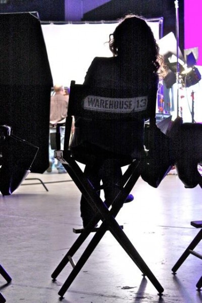 Warehouse 13 - Joanne Kelly in directors chair on set - April 2013. Image courtesy Eddie McClintock Rwitter feed